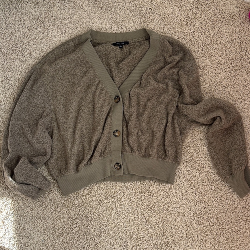 Love Tree Khaki Cropped Cardigan Sweater